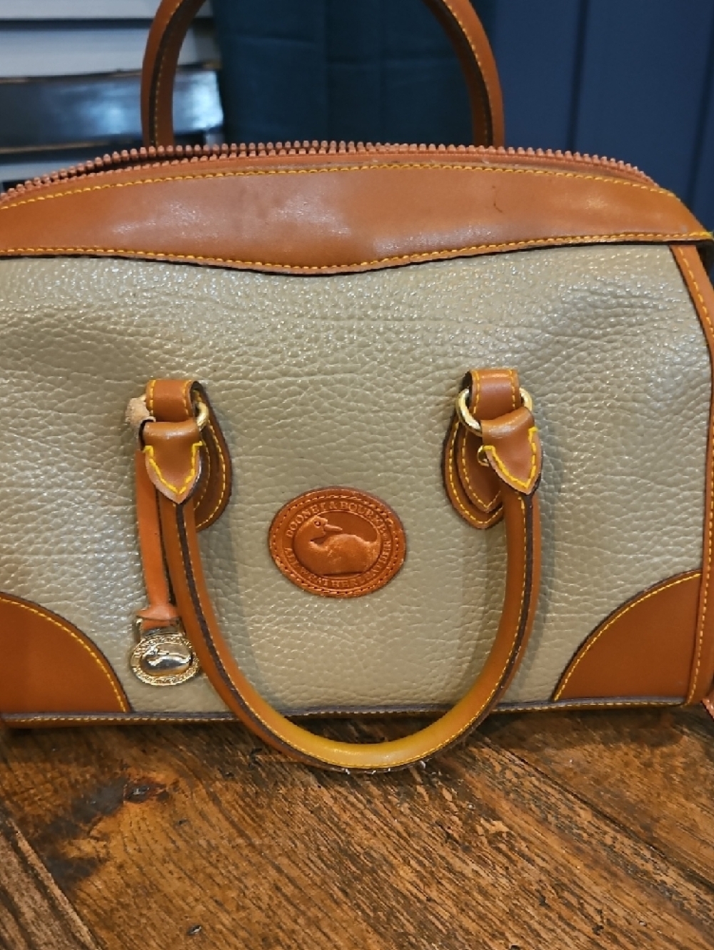 Dooney & Bourke Tan and Cream Pebbled Leather Satchel - Picture 15 of 16